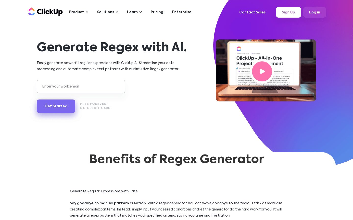 Regex Generator By ClickUp:一个生产力AI好助手